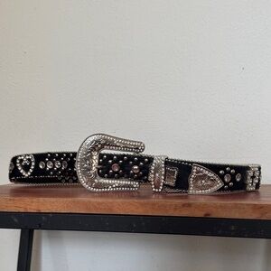 Montana West Black Rhinestone Bling Country Western Calf Hair Leather Belt 34